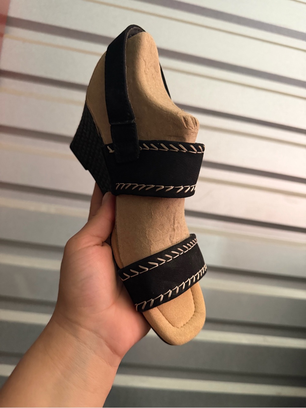 Clarks Black and Tan Wedge Sandals